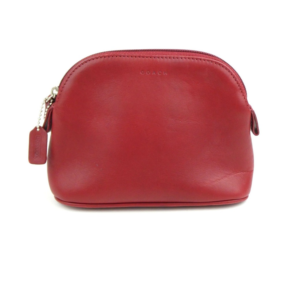 Coach Red Leather Zip Cosmetic Case 7" x 5"